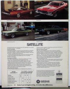 1973 Plymouth Satellite Road Runner Specifications Canadian Sales Folder Orig