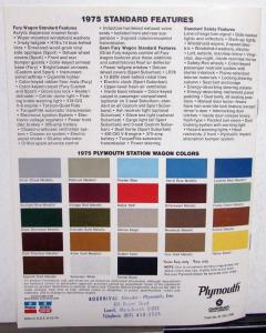 1975 Plymouth Fury Station Wagons Color Sales Brochure Original