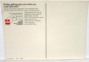 1978 Dodge Truck Dealer Promotional Postcard Pickup Club Crew Cab 4WD Original