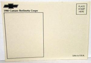 1980 Chevrolet Camaro Dealer Promotional Postcard Berlinetta Coupe Chevy Orig