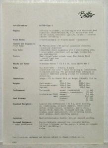 1989 Bitter Type 3 Specifications Brochure - German Text with English Spec Sheet