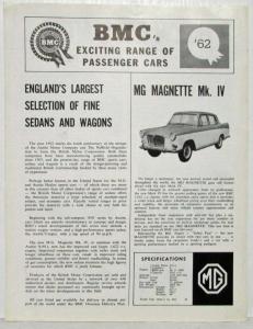 1962 BMC Exciting Range of Passenger Cars Sales Brochure