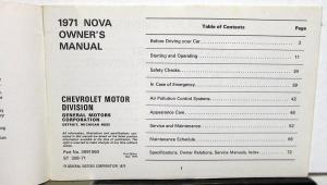 1971 Chevrolet Nova Owners Manual Original Includes SS