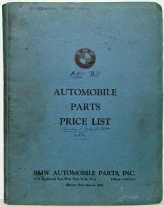 1962 BMW Automobile Parts Price List