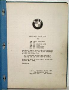 1962 BMW Automobile Parts Price List