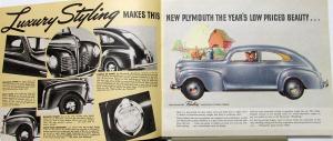 1940 Plymouth Roadking Sales Brochure With Envelope & Quality Comparison Chart