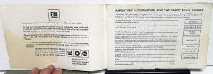 1970 Chevrolet Nova Owners Manual Original SS Care & Operation Instructions