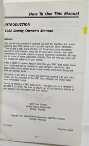 1992 GMC Truck Jimmy Owners Manual