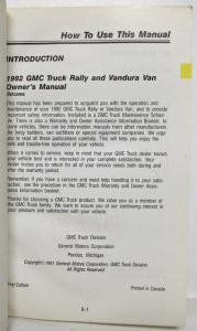 1992 GMC Truck Rally Wagon Vandura Van Owners Manual