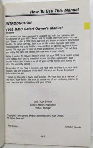 1992 GMC Truck Safari Owners Manual