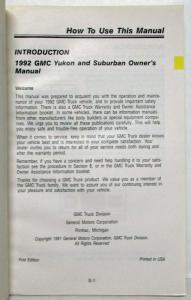 1992 GMC Truck Yukon Suburban Owners Manual