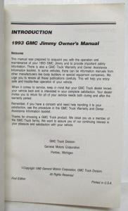 1993 GMC Truck Jimmy Owners Manual