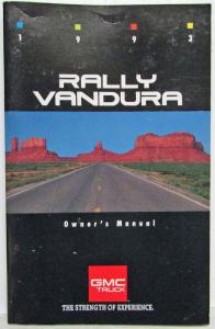 1993 GMC Truck Rally Wagon Vandura Van Owners Manual