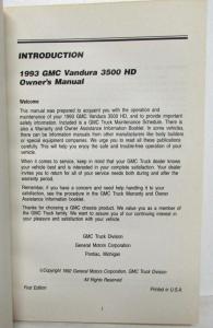 1993 GMC Truck Vandura 3500 HD Owners Manual