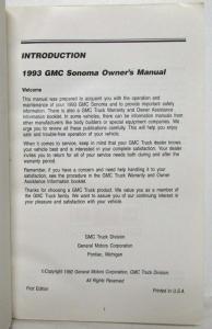 1993 GMC Truck Sonoma Owners Manual
