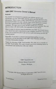 1994 GMC Truck Sonoma Owners Manual