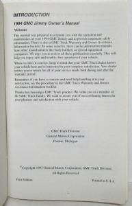 1994 GMC Truck Jimmy Owners Manual