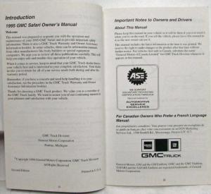 1995 GMC Truck Safari Owners Manual