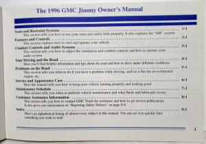 1996 GMC Truck Jimmy Owners Manual