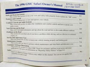 1996 GMC Truck Safari Owners Manual