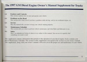 1997 GMC Chevrolet Truck Pickup Suburban Van Diesel Owners Manual Supplement