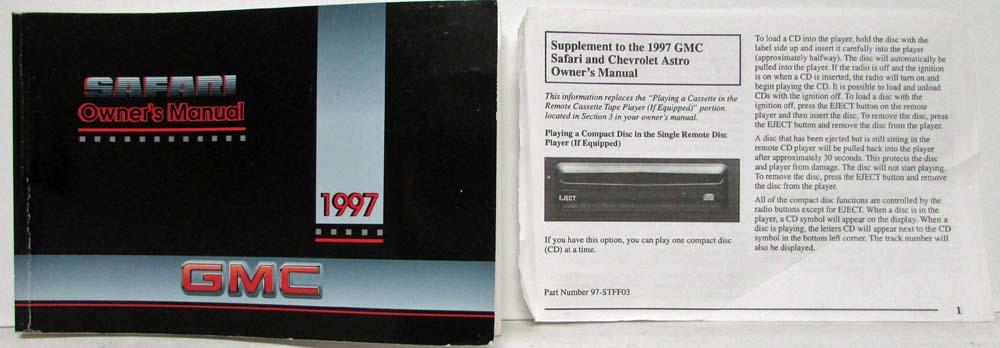 1997 GMC Truck Safari Owners Manual and Supplement Page