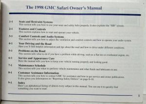 1998 GMC Truck Safari Owners Manual