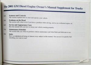 2001 GMC Truck Sierra Chevrolet Silverado Pickup Diesel Supplement
