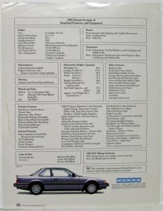 1985 Honda Prelude Si Spec Sheet