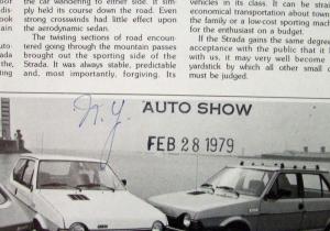 1979 Fiat Strada B&W Article Reprint from Motor Trend Magazine - February