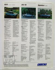 1979 Fiat Brava 128 X1/9 & Spider 2000 Spec Sheet