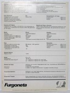1990 Fiat Furgoneta Spec Sheet - Portuguese Text