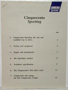 1995 Fiat Paris Motor Show Press Kit October 1994 Cinquecento Sporting & Ulysse