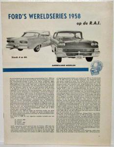 1958 Ford Wereldseries Sales Brochure - Dutch Text