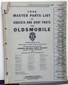 1946 Oldsmobile Parts List Book Special 66 Dynamic 76 78 Custom Cruiser 98 Orig