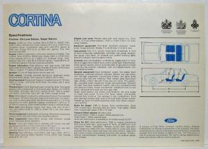 1967 Ford Cortina Two Door De Luxe Spec Sheet