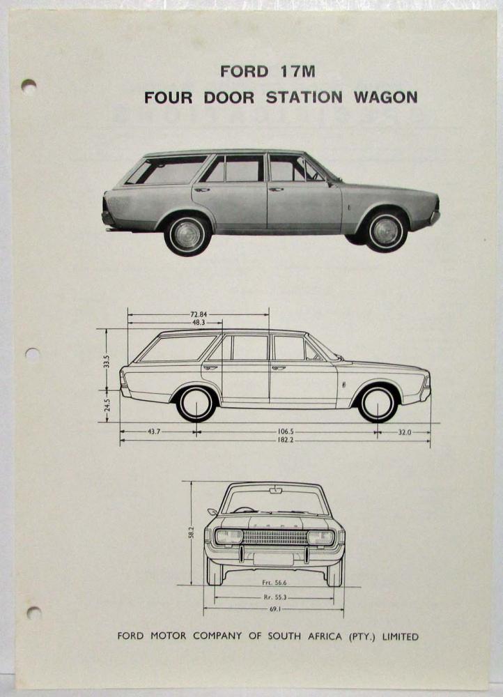 1969 Ford 17M Four Door Station Wagon Spec Sheet South African Market