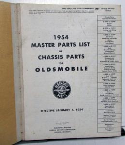 1954 Oldsmobile Dealer Chassis Parts Book Catalog Super 88 98 Holiday Coupe