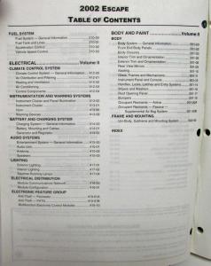 2002 Ford Escape Service Shop Repair Manual Set Vol I & II