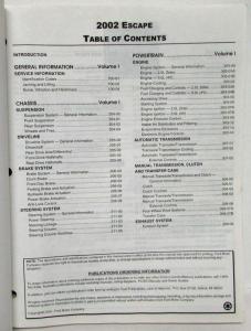 2002 Ford Escape Service Shop Repair Manual Set Vol I & II