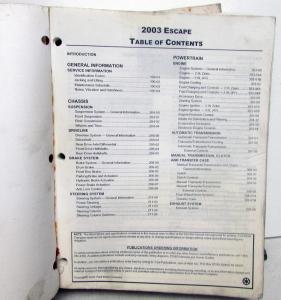 2003 Ford Escape Service Shop Repair Manual