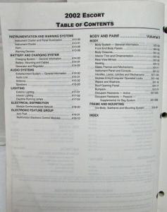 2002 Ford Escort Service Shop Repair Manual Set Vol I & II