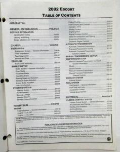 2002 Ford Escort Service Shop Repair Manual Set Vol I & II