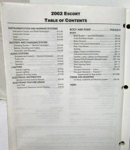 2002 Ford Escort Service Shop Repair Manual Set Vol I & II