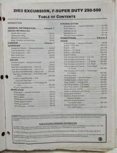 2003 Ford Excursion F-250 350 450 550 Super Duty Service Manual Vol 1 Only
