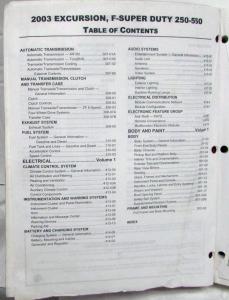 2003 Ford Excursion F-250 350 450 550 Super Duty Service Manual Vol 1 Only