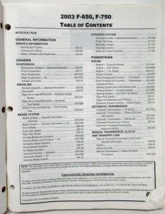 2003 Ford F-650 750 Medium Truck Service Shop Repair Manual