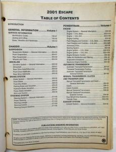 2001 Ford Escape Service Shop Repair Manual Set Vol 1 & 2