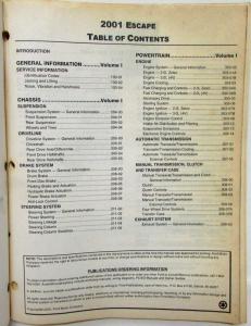 2001 Ford Escape Service Shop Repair Manual Set Vol 1 & 2
