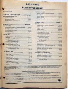 2001 Ford F-150 Pickup Truck Service Shop Repair Manual Set Vol 1 Only